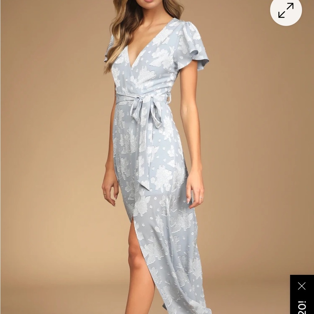 Lulu’s Compelling Love Light Blue Jacquard Short Sleeve Maxi Dress